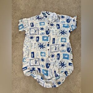 Blue and White Patterned Button-Up Shirt